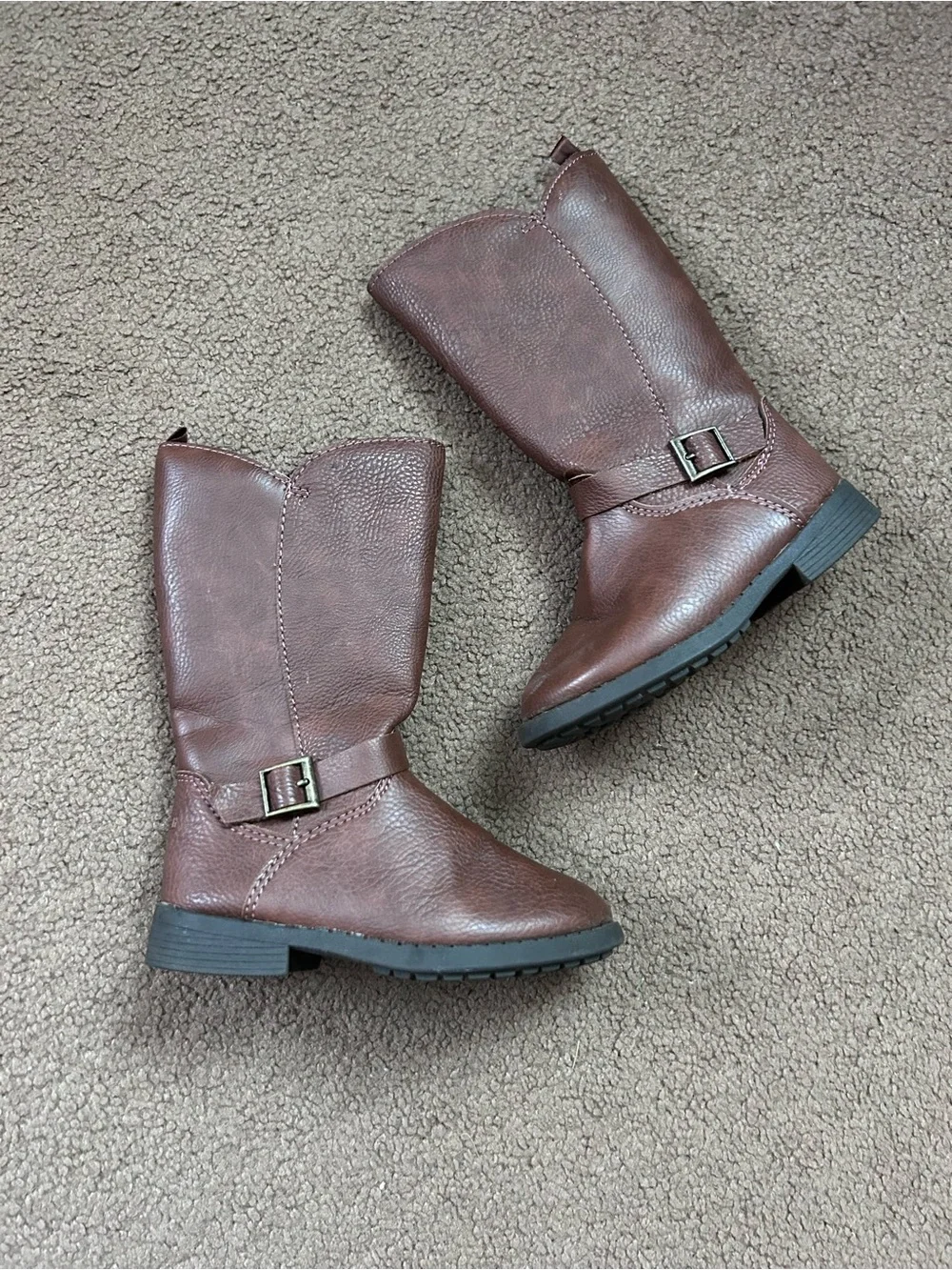 Baby Girl Size 8 Osh Kosh Lumi Brown Boots Riding Boots “Leather” Look Zip Sides